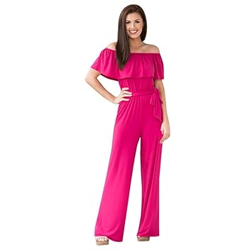 off the shoulder pink jumpsuit