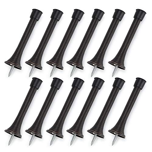 12 Pack Oil Rubbed Bronze Spring Door Stops,3-1/8” Heavy Duty Door Stop - Flexible Spring Door Stopper with Low Mounted Baby Proof Black Rubber Bumper Tips