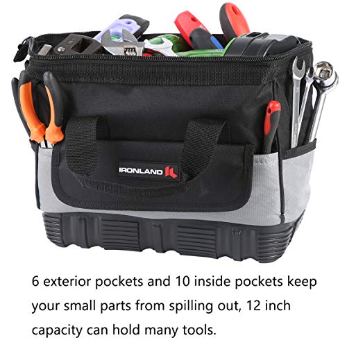 Tool Bag Wide Mouth with Multi-Compartment Pockets,Organizer Bag for Electricians, Carpenters. (12 inch)