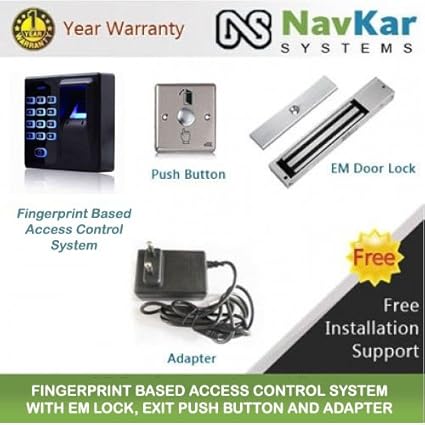 NAVKAR Fingerprint Access Control System with EM Lock, Exit Push Button And Adapter