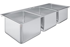 AmGood Stainless Steel Compartment Drop-in Sink. NSF (3 Bowl 14" x 16" x 10" No Faucet)