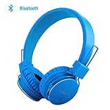 Bluetooth Volume Limiting Kids Headphones,Sodee Wireless/Wired Stereo Over-ear HD Headset with Share port SD Card FM Radio In-line Volume Control Microphone for Children Adults ( Blue )