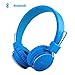 Bluetooth Volume Limiting Kids Headphones,Sodee Wireless/Wired Stereo Over-ear HD Headset with Share port SD Card FM Radio In-line Volume Control Microphone for Children Adults ( Blue )