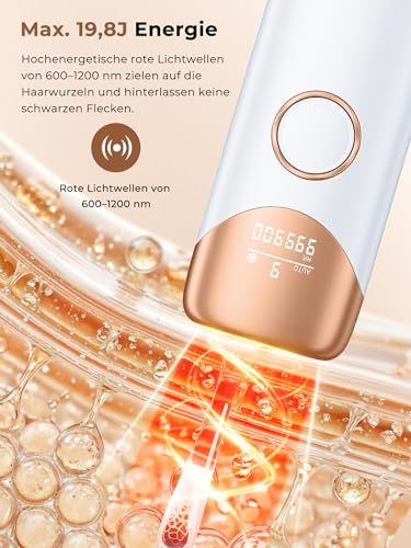 IPL Devices Hair Removal with Cooling Function, Laser Hair Removal with 9 Adjustable Energy Levels, 999900 Flashes & 600 NM Red Light, IPL Hair Removal Device for Women & Men, Face, White