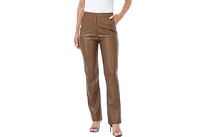 HDE Women's Faux Leather Pants High Waisted Straight Leg Trousers with Pockets