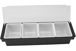 Fruit Veggie Condiment Caddy with Lid, 4/6 Compartments Condiment Dispenser Serving Container, Plastic Garnish Station for Ba