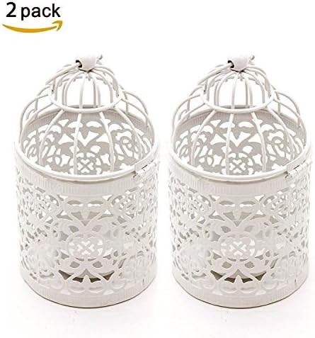 Ciaoed Birdcage Style Hollow Pattern Iron Candlestick Creative Carve Pattern Arts Candle Holder for Home Decoration Party Wedding Package of 2 (C)