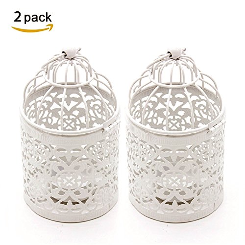 Ciaoed Birdcage Style Hollow Pattern Iron Candlestick Creative Carve Pattern Arts Candle Holder for Home Decoration Party Wedding Package of 2 (C)