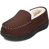 HOMEHOT Boys Moccasin Slippers Memory Foam Kids House Shoes- Nonslip Indoor & Outdoor