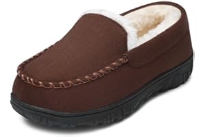 HOMEHOT Boys Moccasin Slippers Memory Foam Kids House Shoes- Nonslip Indoor & Outdoor