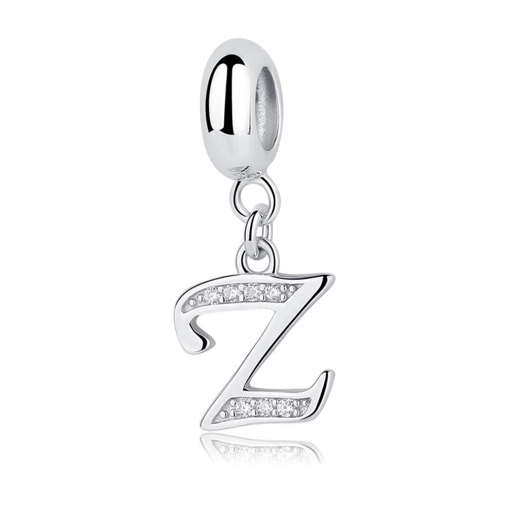 sam panda Alphabet Charms 926 Sterling Silver Letter Initial A-Z Charm Beads Fit pandora for Bracelet, Silver (Z)