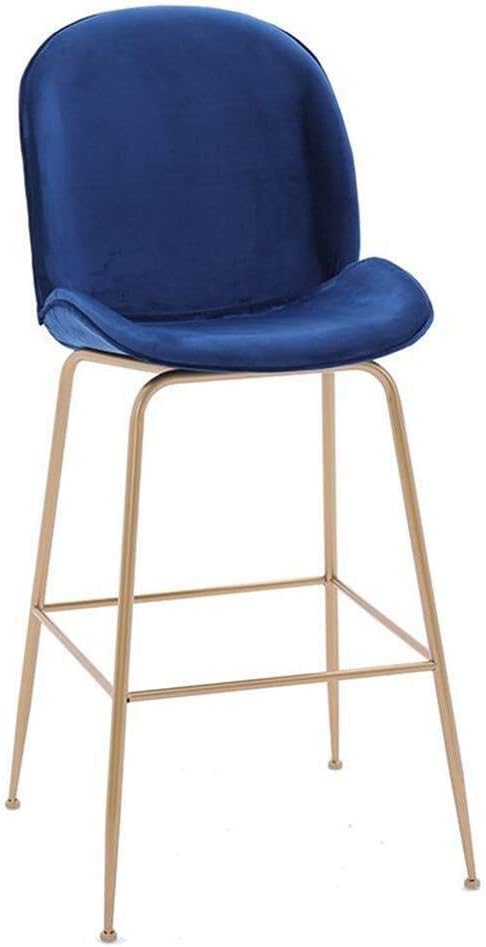 ZfgG Fashion Bar Stool Metal Chair Barstool WithHigh Back Pub Height - Modern Gold Legs Bar Stools Dining Chairs | Blue Velvet Upholstered Seat
