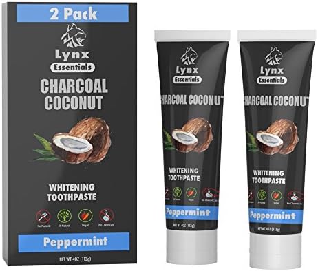 2 Pack Charcoal Toothpaste without SLS and Fluoride Free - Black Active Carbon - No Triclosan Whitener Made in USA using Organic Coconut Oil &amp; Natural Ingredients