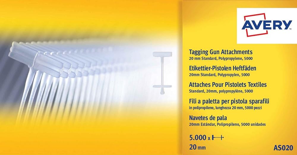 Avery AS020 Kimble, Barbs Tag Attachments for Standard Tagging Gun (20 mm, Box of 5000) - Clear