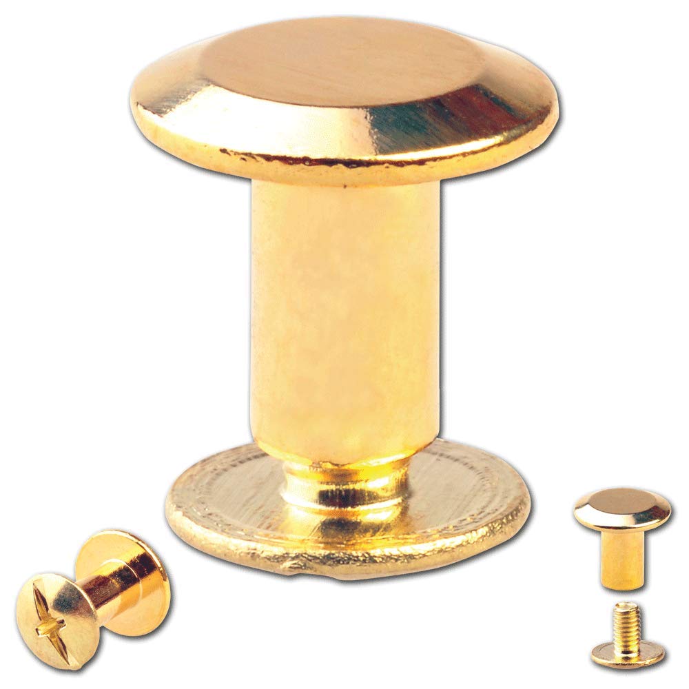 25 Sets Chicago Screws Belt Screw Rivets 7MM Brass-Glossy (gold-coloured)