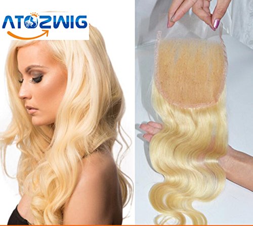 ATOZWIG Lace Closures Brazilian Virgin Hair Body Weave Style Natural Blonde #613 color free part closure piece