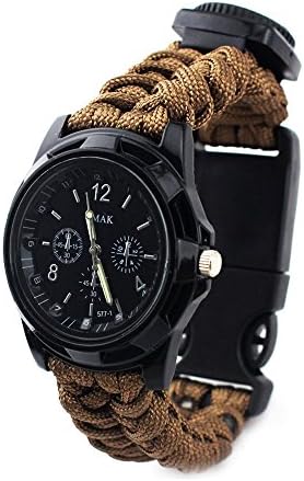 Ibreathtech Useful Paracord Survival Watch, Digital Watch+ Paracord+Whistle+Compass+Thermometer+Fire Starter +Blade , 7 in 1 Paracord watch