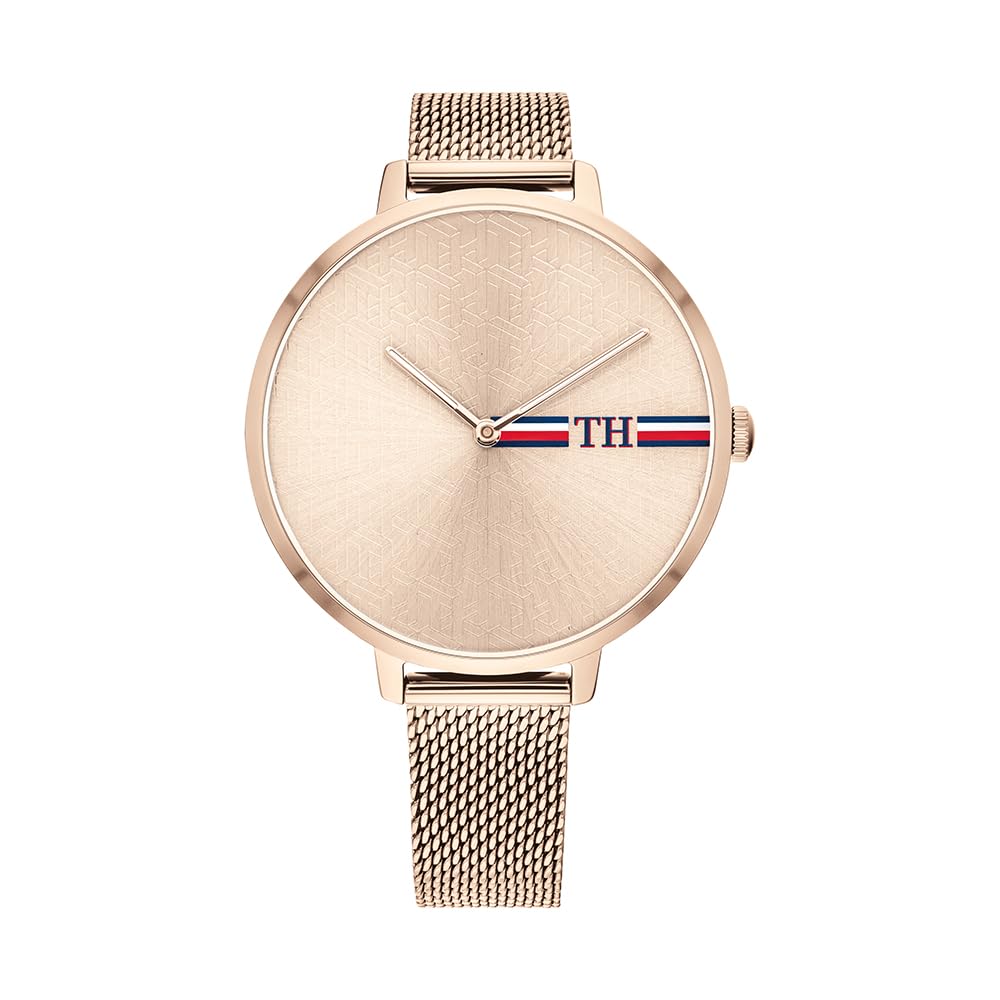 Tommy Hilfiger Analogue Quartz Watch for Women with Carnation Gold Colored Stainless Steel Mesh Bracelet - 1782158