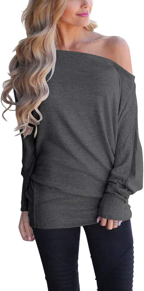LacozyWomen's Off Shoulder Long Sleeve Oversized Pullover Sweater Knit Jumper Loose Tunic Tops