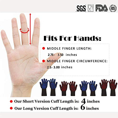 HIGHCAMP Heat Resistant Grill BBQ Gloves Oven Mitts - Hot Grilling Cooking Baking Frying Smoking Gloves with Toaster Bags - Perfect As Kitchen Household Camping Red