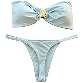 WDIRARA Women's 2 Piece Strapless Swimsuit Brazilian Thong Bikini Set Metal Starfish Bandeau Bathing Suit
