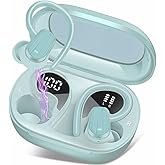 Wireless Earbuds, Headphones Sport Bluetooth 5.4, Over Ear Buds with ENC Noise Canceling Mic, Deep Bass Stereo Earphones with Hook, 50H, LED Display, IP7 Ear Buds for Workout Running, Light Green