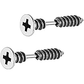 HZMAN Screws Earring for Men Women Stainless Steel Gothic Punk Hip Hop Lightweight Piercing Screws Stud Earrings Party Jewelry Gift