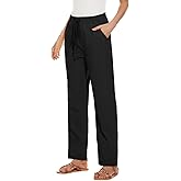 YOCUR Womens Casual Elastic High Waisted Work Pants Cotton Straight Leg Drawstring Trousers