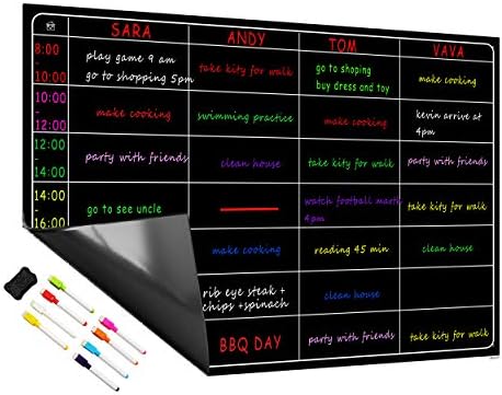 A3 Dry Erase Weekly Planner Board, 16" X 12" Multiple Use Magnetic Whiteboard Chore Chart – Daily, Weekly and Monthly Scheduling Activity, Reward, Fitness, Meal Prep for Pets, Kids, and Adults (Black)