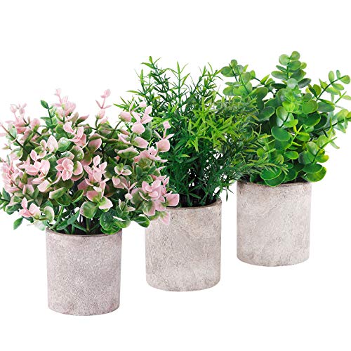 Funarty Mini Fake Plants Potted Plants Artificial Eucalyptus Plants