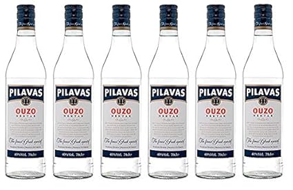 6x Ouzo Nektar Pilavas 40% Vol. 6 Flaschen a 700 ml Set Griechenland griechischer Anis Schnaps Trester Destillat + 2 Sachets 