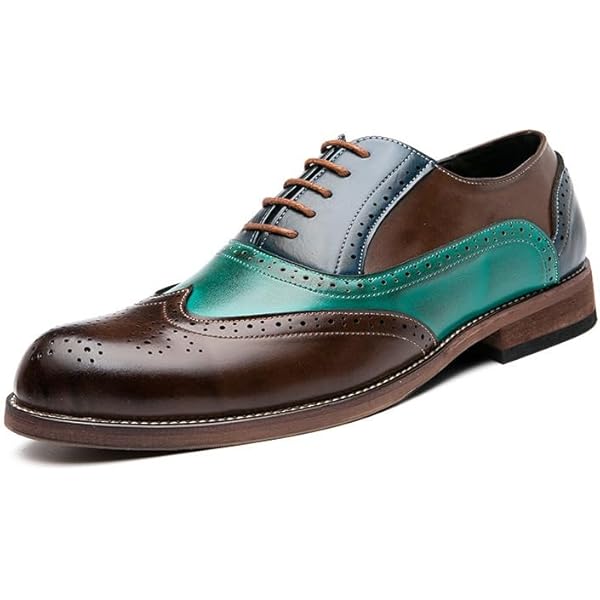 Amazon.com | Mens Two Tone Faux Leather Lace Up Brogue Oxford