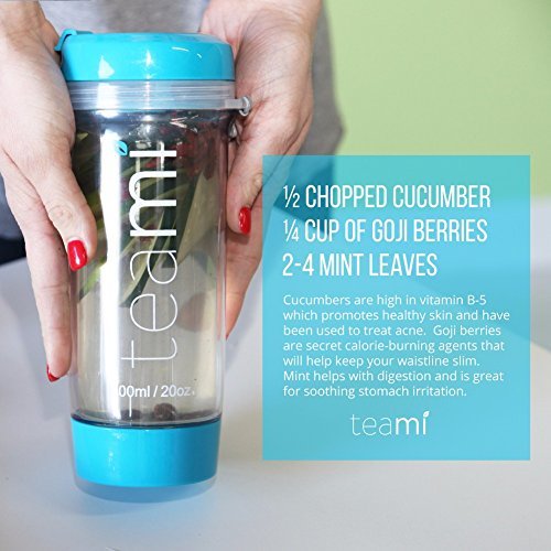 FRUIT INFUSER Water Bottle Tumbler with a Lid | 100% BPA FREE | Our Best Infusion Bottles for Infused Fruit, Smoothies, Tea, and Coffee | Double Walled Mug, Hot & Cold (13.5 Ounces, Blue) - Thumbnail 3