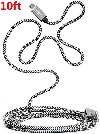 CENNBIE 3m(10ft) Nylon Braided Charger Cord [Apple MFi Certified] Lightning to USB Charge and Sync Cable for iPhone SE/5/5s/6/6s/6s Plus/7/7 Plus/iPad Mini/Air/Pro (Black and White)