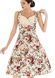 1950s dress Polka Flower Pattern Retro Vintage Style Cocktail Party Swing BEIGE S