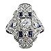 Haluoo Crystal Rhinestones Engagement Wedding Band Sparkling 925 Sterling Silver Created Gemstone Aquamarine Sapphire Statement Promise Rings Tanzanite Topaz Sapphire Ring Hollow Ring (8, Blue)thumb 1