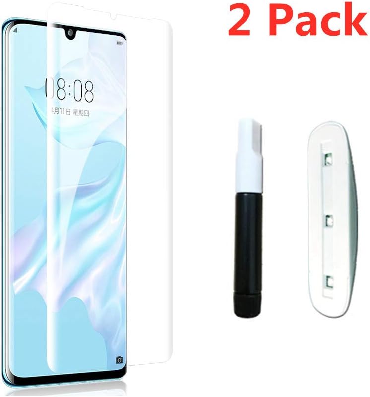[2 Pack] [9H Hardness] Full Coverage Curved Liquid UV Glue Tempered Glass Film for Huawei P30 Pro Screen Protector, Transparent Toughened Glass Protective Film [Anti-Scratch]