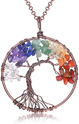 Uniki Tree of Life Pendant Amethyst Rose Crystal Necklace Gemstone Chakra Jewelry Christmas Gifts (Chakra)