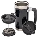 French Press Coffee and Tea Mug, Desk Press with Handle and 2 Spill Proof Lids - 20oz - Black