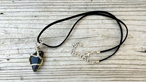 Beautiful - Apache Tears Black Obsidian volcanic rock- tumbled rock wire wrapped in Stainless steel - necklace included is black 18" suede - handmade - free shipping