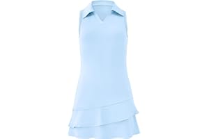 LIONJIE Girls Tennis Dress Sleeveless Golf Outfit V Neck Athletic Dresses with Built-in Shorts and Pockets