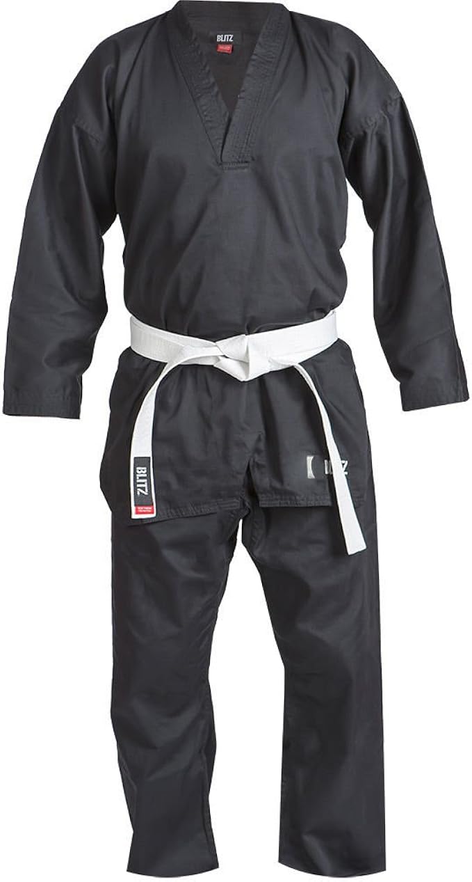 Blitz Adult Karate Suit Polycotton VNeck Gi Uniform Black & White Amazon.co.uk Clothing