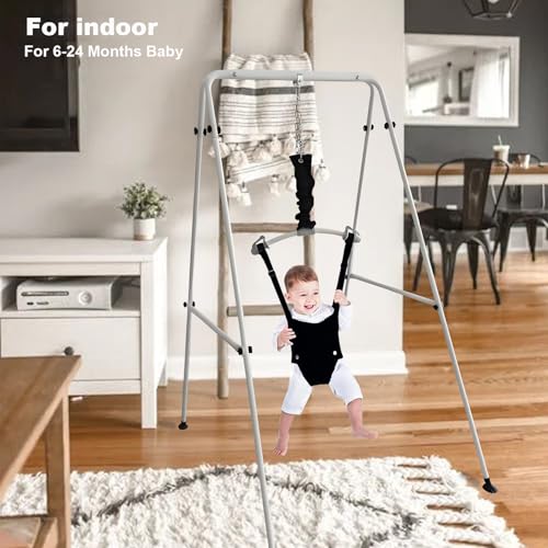 Baby Jumper Set with Hanging Shelf Adjustable Toddler Baby Bouncer Baby Toys… (Blcak)