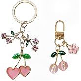 2Pcs Cute Bling Cherry Keychain Charm Bag Keyrings Daisy Flower Lovely Pearl Bow Keychain Pink Rhinstone Cherry Gift for Women Girl Women's Keyrings & Keychains #10