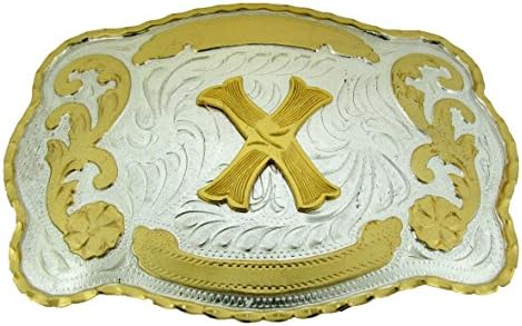 Gold and Silver Buckle Initial letter series Shiny letter X Western Belt Buckle