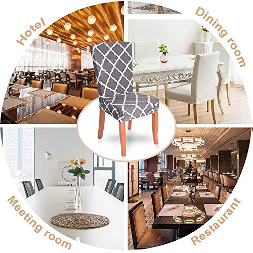 SearchI Dining Room Chair Covers Slipcovers Set of 6, Spandex Fabric Fit Stretch Removable Washable Short Parsons Kitchen Chair Covers Protector for Dining Room, Hotel, Ceremony (Gray, 6 per Set)