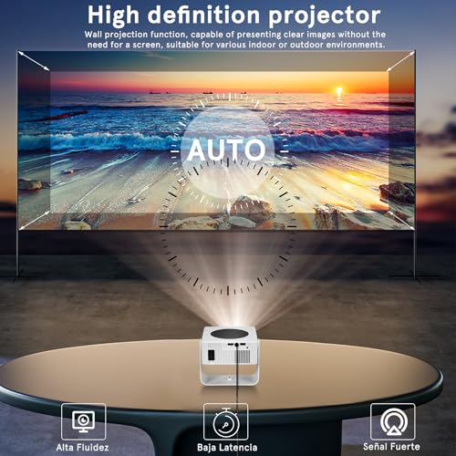 Proyector Portátil Inteligente WiFi Bluetooth, 4K Soportado Nativo 1080P con Android 11, Soporte Giratorio, Compatible con Teléfonos Móviles, para Cine en Casa y Camping al Aire Libre