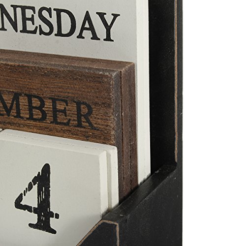 CAVEEN Vintage Wooden Block Perpetual Calendar Desk Accessory Retro Chic Rustic Any Year/Month / Day Block Calendar for Home Office Decoration Black