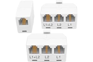 NECABLES 2+1Pack 2pcs Phone Jack Splitter 2 Line Adapter RJ11 1 Male to 3 Females (L1, L2, L1+L2) and 1pc Telephone Line Coup