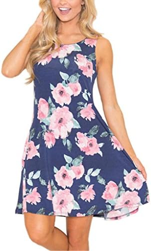 FORUU Dresses for Women Summer Sleeveless Pockets Floral Flare Short Mini Tops